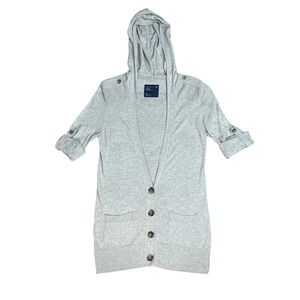 Vintage American Eagle Outfitters Grey Hooded Cardigan Sweater | Y2K Fall Cozy